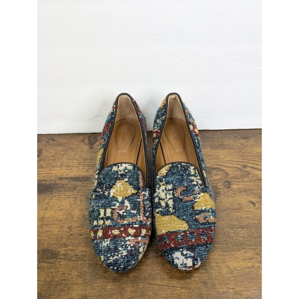Chloe Kooper Tapestry Tweed Block Heel Loafers Pumps 37 US 7 Textile Brocade - Picture 2 of 11